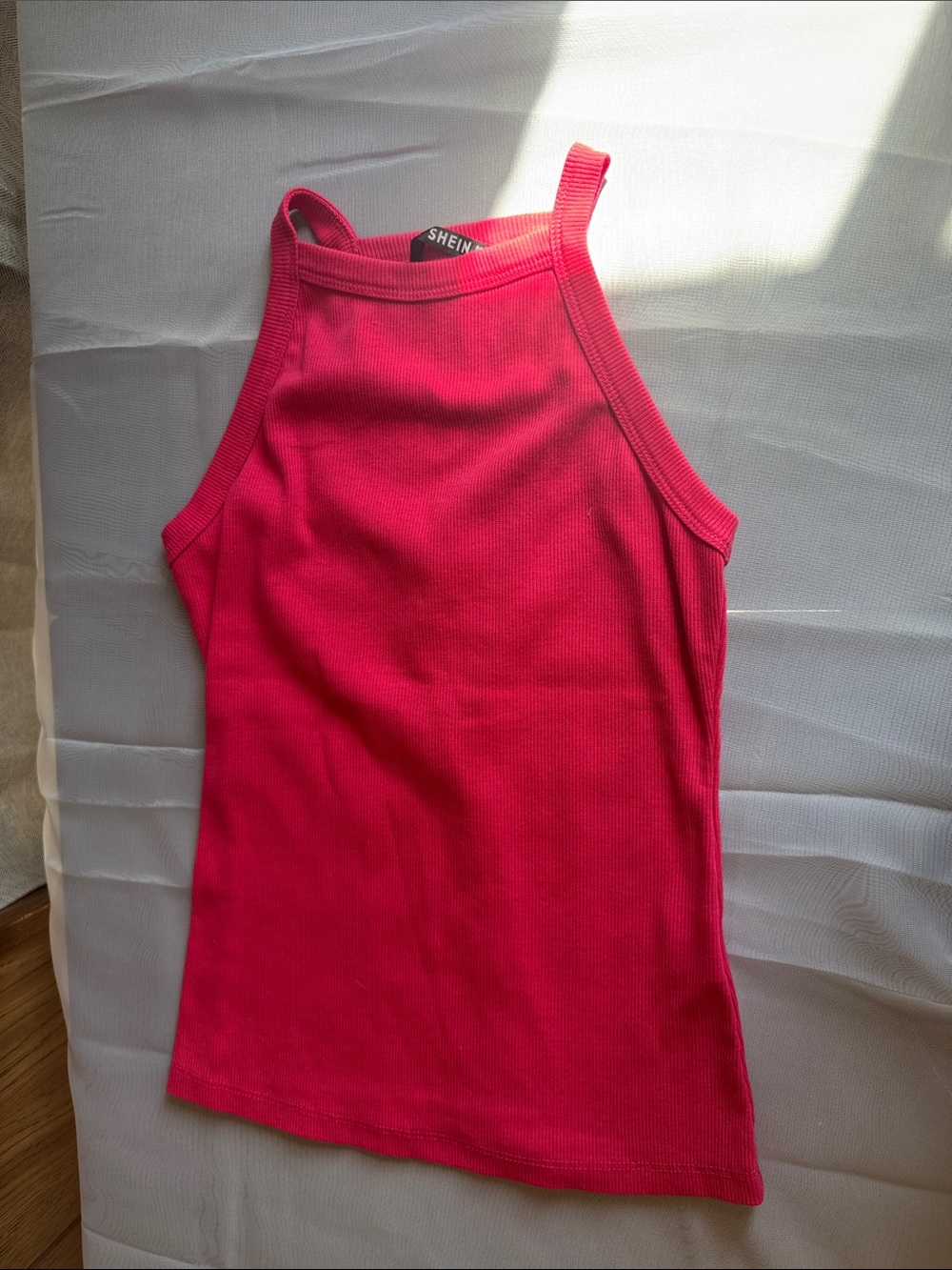 SHEIN Bright Pink Ribbed Halter Tank